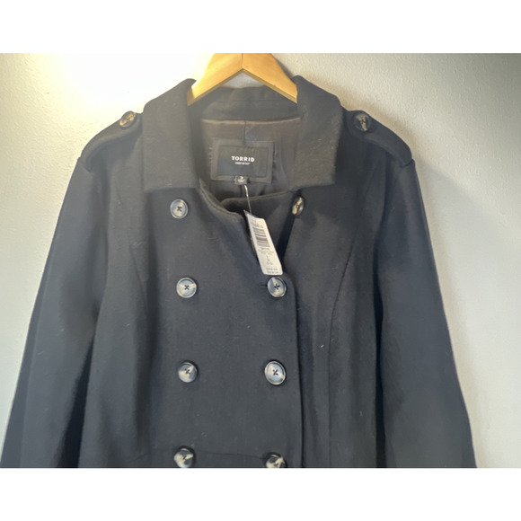 TORRID 3X 22 24 plus FIT FLARE MILITARY FIT COAT WOOL heavy Black Midi $129 NWT - Picture 9 of 16